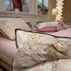 Juego de Cuatro Piezas de Algodón de Gasa Fresca de Múltiples Capas Estilo Ins, Juego de Tres Piezas de Funda Nórdica de Gasa Arrugada Tejida a Máquina con Borde de Concha Grado A