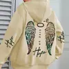 Sudadera con Patrón de Alas de Ángel de Aliexpress Transfronteriza - Suéter Casual Talla Grande para Mujer con la Frase "Suelta"