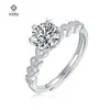 Anillo Auténtico de Moissanita Jiuzuan, Lujo Ligero Quilate Seis Garras Plata S925 No se Desvanece Anillo Ajustable para Mujeres
