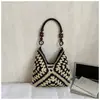 Bolso de Paja Tejida de Verano Transfronterizo para Mujer, Bolso Tote de Hombro Hueco de Moda Nuevo para Vacaciones en la Playa, Bolso Cesta Tejida