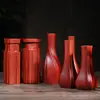 Palo de Rosa Africano Sándalo de Sangre Madera Maciza Tallado Florero Arreglo Floral Estilo Chino Habitación de Té Escritorio Estudio Decoración Adorno