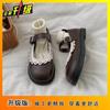 Zapatos Estudiantiles Redondos Estilo Francés con Faldas, Zapatos de Salón Dulces Estilo Japonés para Mujer, Populares Retro 2025 Mary Jane Zapatos Pequeños de Cuero para Mujer