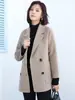 Abrigo de lana de doble cara de alta gama para mujer, traje corto antitemporada, holgado, cruzado, de lana de doble cara para tallas pequeñas