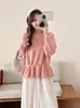 Novo estilo outono de 2026, top de tricô com flores tridimensionais acinturado, versão coreana, estilo doce e gentil, suéter pullover para mulheres, moderno