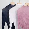 Camiseta de Top Plisado de Mimbre Línea Principal Miyake para Mujer Elegante Cuello Semi Alto Diseño Ajustado Moda Versátil Camisa Básica