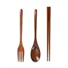 Nanmu Set Portátil de Tres Piezas para Almuerzo: Cuchara, Tenedor y Palillos, Cuchara de Madera Japonesa de Mango Largo, Palillos de Madera, Tenedor de Madera, Vajilla Limpia para Oficinistas