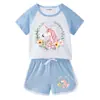 Roupas Infantis de Unicórnio Conjunto Infantil Verão Novo Bebê Shorts Quentes Camiseta de Manga Curta Shorts Casual Esportivo Conjunto de Duas Peças