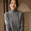Cárdigan de Lana 100% Cuello Alto Medio para Mujer 2025 Nuevo Otoño e Invierno Tejido Retorcido Capa Base Gruesa