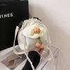 Bolsa de flores de cor sólida primavera 2023 nova moda ombro único simples crossbody estilo ocidental bolsa de balde de lona para deslocamento