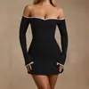 Outono de 2025 Cruzamento Europeu e Americano Novo Estilo Cintura Elástica Tubinho Hot Girl Manga Longa Macacão Pulôver Sexy Saia Curta Comércio Exterior Atacado