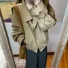 Gabardina caqui de estilo casual para mujer, nuevo modelo primavera 2026, diseño corto de moda para mujeres petite, estilo coreano para otoño
