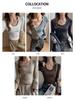 Camiseta Feminina de Fábrica, Gola Redonda Grande, Ombro Direito, Manga Longa, Corte Justo, Camada Interna, Top Espessado Escovado