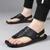 Fábrica de Sandálias de Verão Novo Estilo Masculino para Uso Externo Chinelos de Couro Genuíno Sandálias de Dedo Antiderrapantes