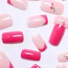 24 Piezas de Uñas Postizas para Usar Transfronterizamente Acabadas Nuevo Estilo Dulce Francés Patrón Pequeño de Cereza Arte de Uñas Removible