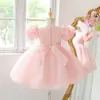 Vestido Novo Estilo Europeu e Americano para Festa de Aniversário de Menina, Vestido Rodado Bordado Floral para Meninas, Vestido de Passarela Infantil