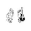 Brincos de Nota Musical Preta para Guitarra Brincos Cool para Garota Rock Brincos Clássicos Exquisitos de Violino com Incrustação de Diamante Tachas de Instrumento Musical