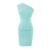 Vestido de punto sexy y elegante asimétrico de un hombro para mujer, diseño de verano con un efecto único de ceñido a la cintura y adelgazamiento, vestido corto ajustado al cuerpo