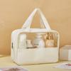 Conjunto de Três Peças de Bolsas de Maquiagem Costuradas, Grande Capacidade, PVC Impermeável, PU Semitransparente, Bolsa de Armazenamento Portátil, Armazenamento de Grande Capacidade