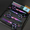Set de 4 Tijeras Moradas Coloridas para Peluquería de Mascotas de 6.0 pulgadas, Tijeras Rectas, Tijeras Curvas, Set