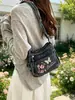 Bolsa Transversal Jeans para Mulheres 2026 Nova Versátil Bordada Floral Multi-Compartimentos Bolsa de Ombro Bolsa para Estudantes Universitários e Commuter