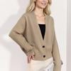 Suéter Pulóver de Comercio Exterior de Amazon Otoño e Invierno Nuevo Estilo Elegante Bolsillo Falso Color Sólido Cuello en V Cardigan de Punto Transfronterizo