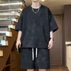 Traje de Shorts de Manga Corta Holgado de Verano Delgado para Hombre Talla Grande Seda de Hielo Conjunto Casual de Dos Piezas Deportivo de Secado Rápido para Hombre