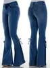 Jeans feminino europeu e americano cintura média cadarço Calça jeans stretch calça flare feminina Jeans