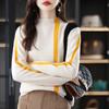 Suéter Estilo Coreano Roupa Feminina Outono e Inverno 2025 Novo Solto Gola Alta Listrado Estilo Retrô Suéter de Lã Top Feminino