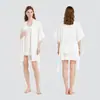 Novo Robe Curto de Cetim e Chiffon Estilo Europeu Francês Pijama Roupa de Casa Feminina Acabamento em Renda Robe Externo de Luxo Leve 4260