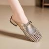 Zapatos Dorados para Mujer 3cm Diseño de Nicho Baotou Medias Zapatillas para Mujer Verano 2025 Uso Exterior Calados Tejidos Sandalias Mula