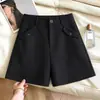 Pantalones Cortos de Mezcla de Lana Negra para Mujer Otoño Invierno Pantalones Bootcut 2026 Nuevo Estilo Coreano Cintura Alta Adelgazantes Lana Holgados Versátiles Pantalones Casuales