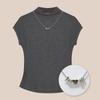 Nova Moda Feminina 2026, Blusa Feminina de Gola Meia-Alta, Camiseta Feminina de Manga Curta Estilo Primavera, Design Elegante com Ombros Normais, Mangas Flare, Ajuste na Cintura, Efeito Emagrecedor