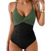 Maiô feminino de peça única para comércio exterior transfronteiriço, estilo europeu e americano, justo, com alças cruzadas, best-seller da Amazon, biquíni com blocos de cor