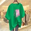 Camiseta Blanca de Manga Corta con Oso Estilo Japonés y Coreano para Mujer de Longitud Media Verano 2023 Nueva Holgada de Algodón Holgada Estilo Coreano Talla Grande