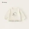 Top estampado para niña Bangxuan 2026 otoño ropa infantil ropa interior para bebé con dobladillo de encaje camiseta de manga larga para niños