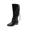 Refinadas Botas de Montar de Cuero Gamuzado Caqui de Caña Alta Estilo Western para Mujer con Tacón Oculto Botas Largas Nuevas