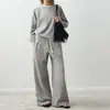 CESPremium algodón ligero de lujo estilo casual sudadera de cuello redondo/pantalones de pierna ancha/pantalones cortos, holgado y casual