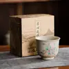 Juego de té de piedra de fuego azul y blanco, taza maestra, taza de té de cerámica rústica vintage, taza de té pintada a mano con diseño floral y de pájaros de tendencia nacional, artículo de regalo