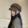 Gorra de estilo Newsboy Brillante Versátil Vintage para Adelgazar el Rostro de Mujer, Gruesa de Lana para Otoño e Invierno, Circunferencia de Cabeza Grande, Gorra Newsboy Tridimensional