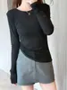 Camiseta ligera de manga larga, cuello redondo, color café, semitransparente, protector solar, para mujer, top fino de entretiempo