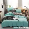 Funda de almohada con bolsillo, funda nórdica de tela cepillada de color liso, juego de tres piezas transfronterizo, funda nórdica de plumón, ropa de cama textil para el hogar de fibra ultrafina