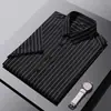 Camisa de Manga Corta a Rayas de Seda de Hielo de Gama Alta para Hombre Verano Casual de Negocios Camiseta de Manga Corta con Caída Sin Planchar Moderna