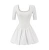 Vestido Elegante Sexy Puro Grande Decote U Feminino Cintura Fina Aparência Emagrecedora Saia Tutu Manga Três Quartos Saia Curta
