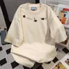 Camiseta de Manga Corta Pesada de Algodón Puro con Diseño de Nicho para Mujer Estilo Retro Americano Verano 2024 Nuevo Top Holgado Casual