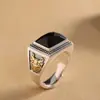 Anillo Cuadrado de Plata S925 Vintage Personalidad Hip-Hop Tendencia de Moda Anillo Declaración para Hombres