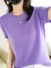Suéter de Punto para Mujer, Camiseta Holgada de Manga Corta con Cuello Redondo y Tejido de Punto, Top Corto para Primavera y Otoño
