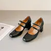 Sapatos Mary Jane Quadrados Estilo Retro Francês para Mulheres, Novo Estilo Primavera 2026, Salto Alto, Tira Única, Boca Rasa, Scarpins de Salto Grosso