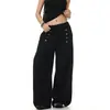 Pantalones casuales de estilo callejero americano inspirados en la cancha, diseño abotonado, cintura elástica, unisex, holgados, de pierna ancha, modernos, versátiles, joggers