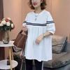Estilo Coreano Estilo Ocidental Barra Paralela Camisa Boneca Moda Casual Gola Redonda Camiseta Versátil Manga Curta Comprimento Médio Top Solto Efeito Emagrecedor