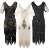 Popular Vestido de Noche Retro con Lentejuelas Gatsby 1920s Europeo y Americano Vestido de Graduación Cuello en V Borla Transfronterizo